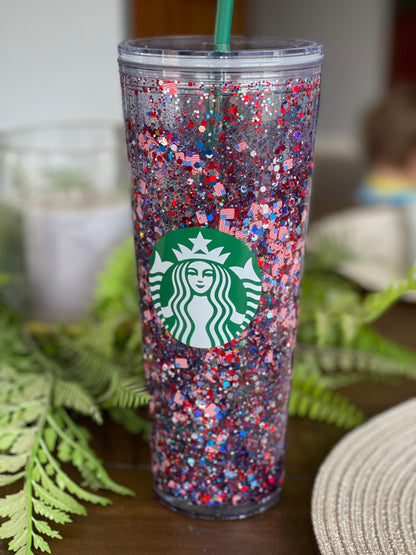 4th of July America Snowglobe Tumbler, Snow globe Tumbler, Glitter Tumbler, Double Walled Tumbler, Acrylic Tumbler, Gift