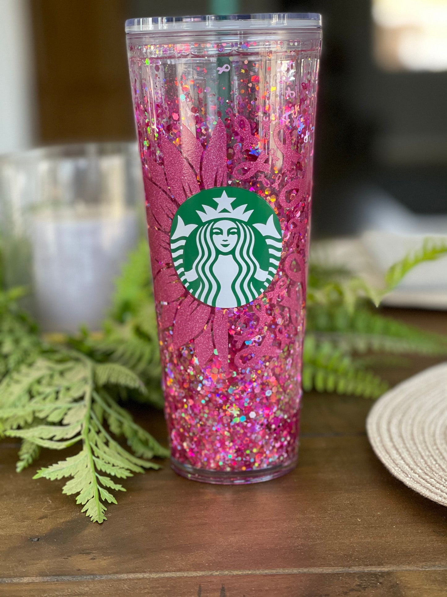 Breast Cancer Snowglobe Tumbler, Snow globe Tumbler, Glitter Tumbler, Double Walled Tumbler, Acrylic Tumbler, Gift