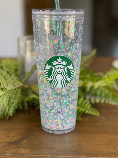 Somewhere Over the Rainbow Snowglobe Tumbler, Snow globe Tumbler, Glitter Tumbler, Double Walled Tumbler, Acrylic Tumbler, Gift