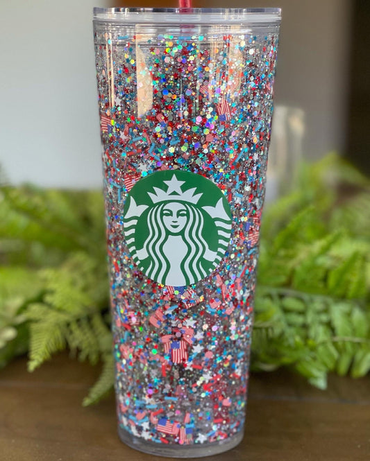 4th of July/Memorial Day America  Snow Globe Tumbler, Snowglobe Tumbler, Glitter Tumbler, Double Walled Tumbler, Acrylic Tumbler, Gift