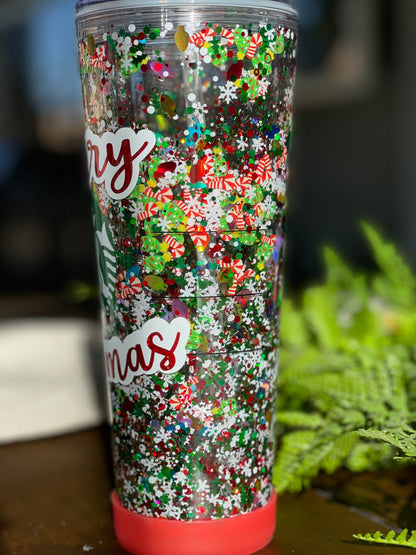 Merry Christmas  Snowglobe Tumbler, Snow globe Tumbler, Glitter Tumbler, Double Walled Tumbler, Acrylic Tumbler, Gift