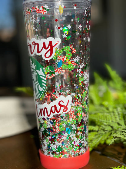 Merry Christmas  Snowglobe Tumbler, Snow globe Tumbler, Glitter Tumbler, Double Walled Tumbler, Acrylic Tumbler, Gift