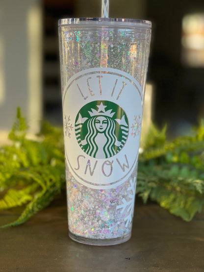 Let It Snow, Let It Snow Snowglobe Tumbler, Snow globe Tumbler, Glitter Tumbler, Double Walled Tumbler, Acrylic Tumbler, Gift