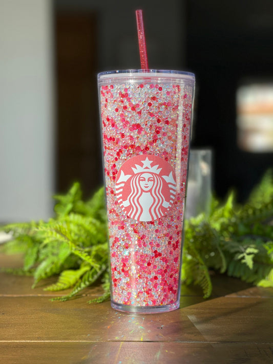 Valentines Day Rhinestone Filled Tumbler, Starbucks, Bling Tumbler, Gift For Her, Trendy, Gift