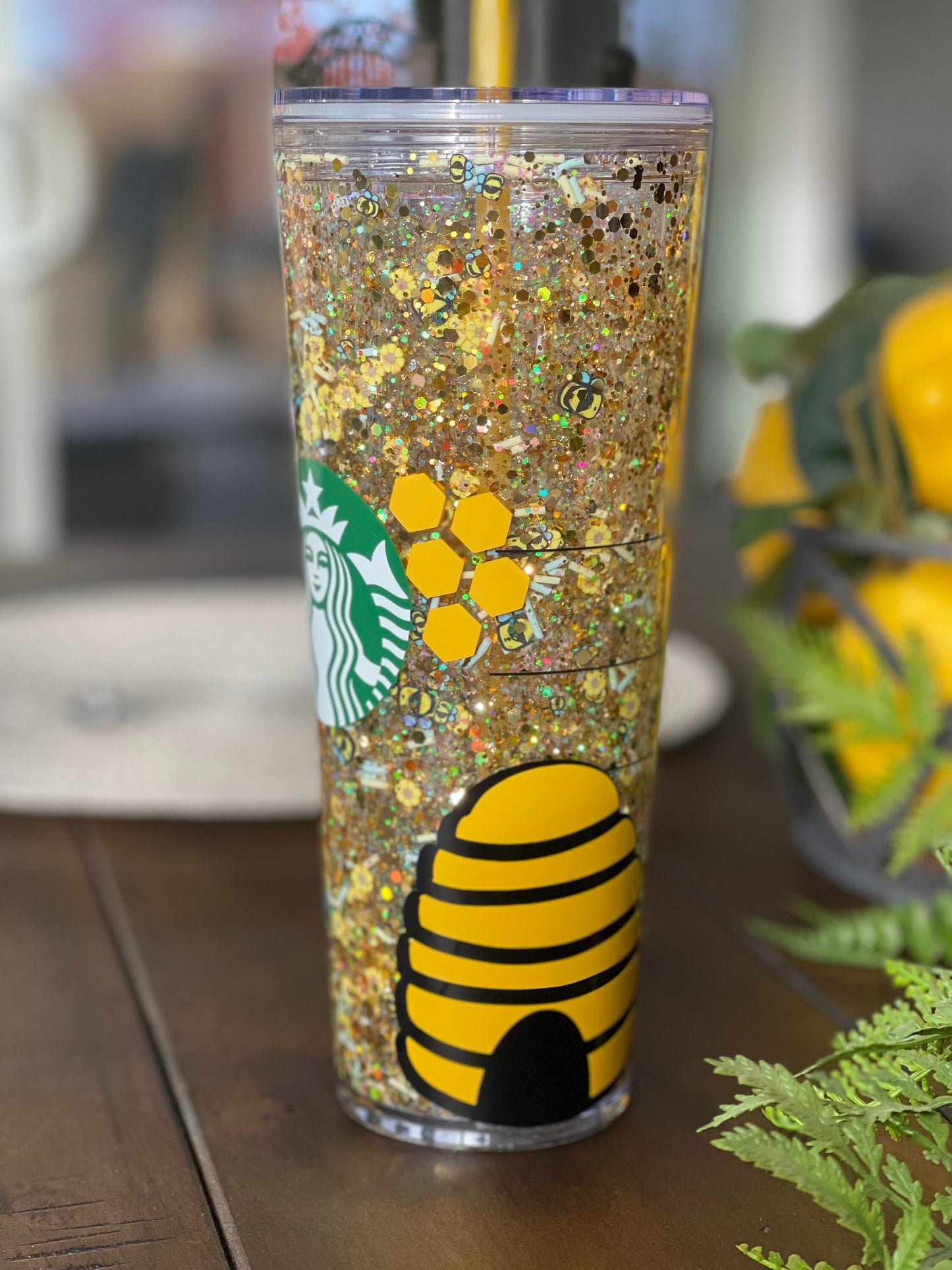 Bumble Bee Honey Snowglobe Tumbler, Snow globe Tumbler, Glitter Tumbler, Double Walled Tumbler, Acrylic Tumbler, Gift