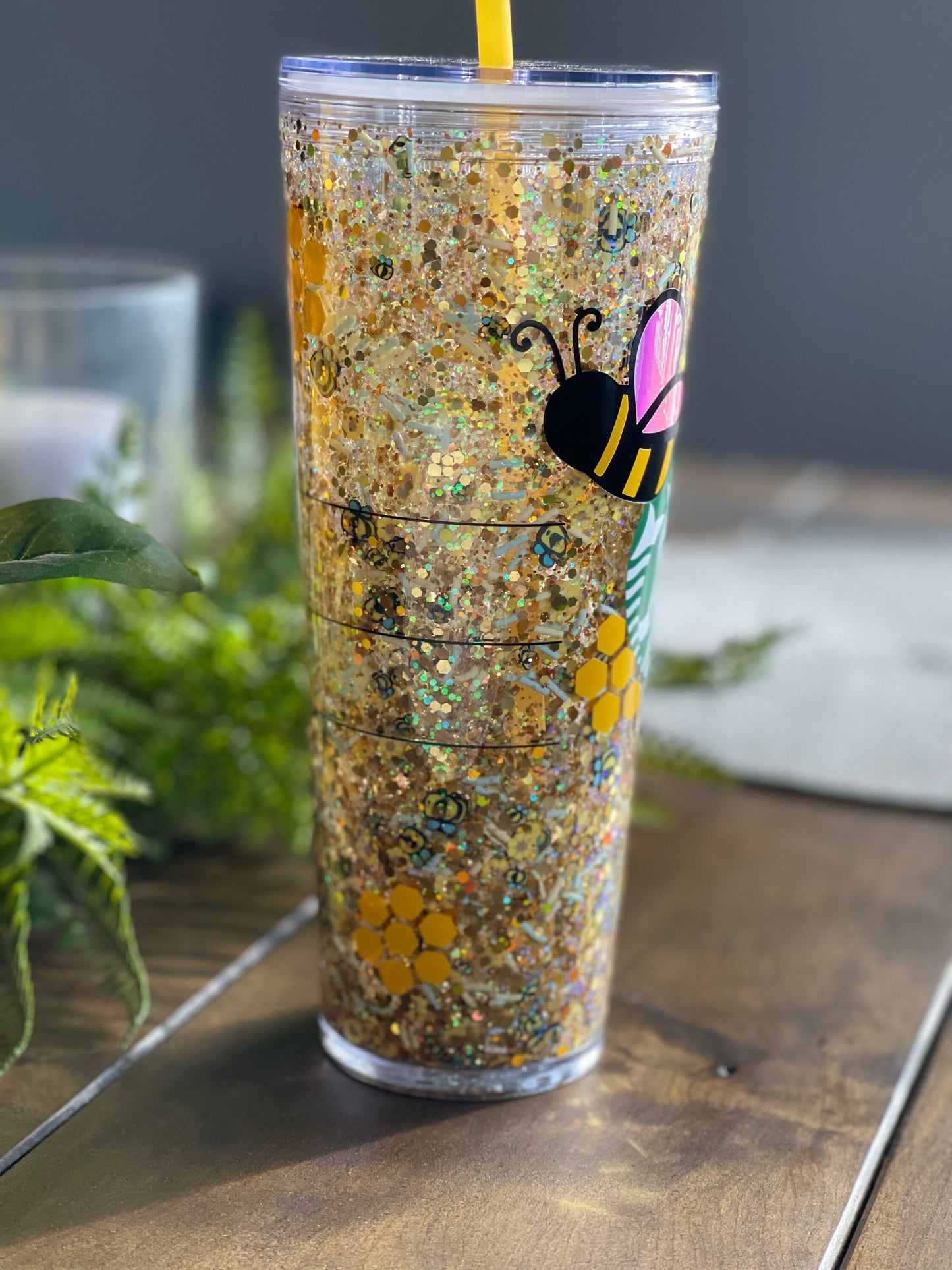 Bumble Bee Honey Snowglobe Tumbler, Snow globe Tumbler, Glitter Tumbler, Double Walled Tumbler, Acrylic Tumbler, Gift