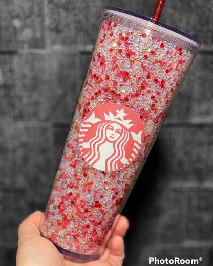 Valentines Day Rhinestone Filled Tumbler, Starbucks, Bling Tumbler, Gift For Her, Trendy, Gift