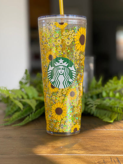 Sunflower 2.0  Snowglobe Tumbler, Snow globe Tumbler, Glitter Tumbler, Double Walled Tumbler, Acrylic Tumbler, Gift