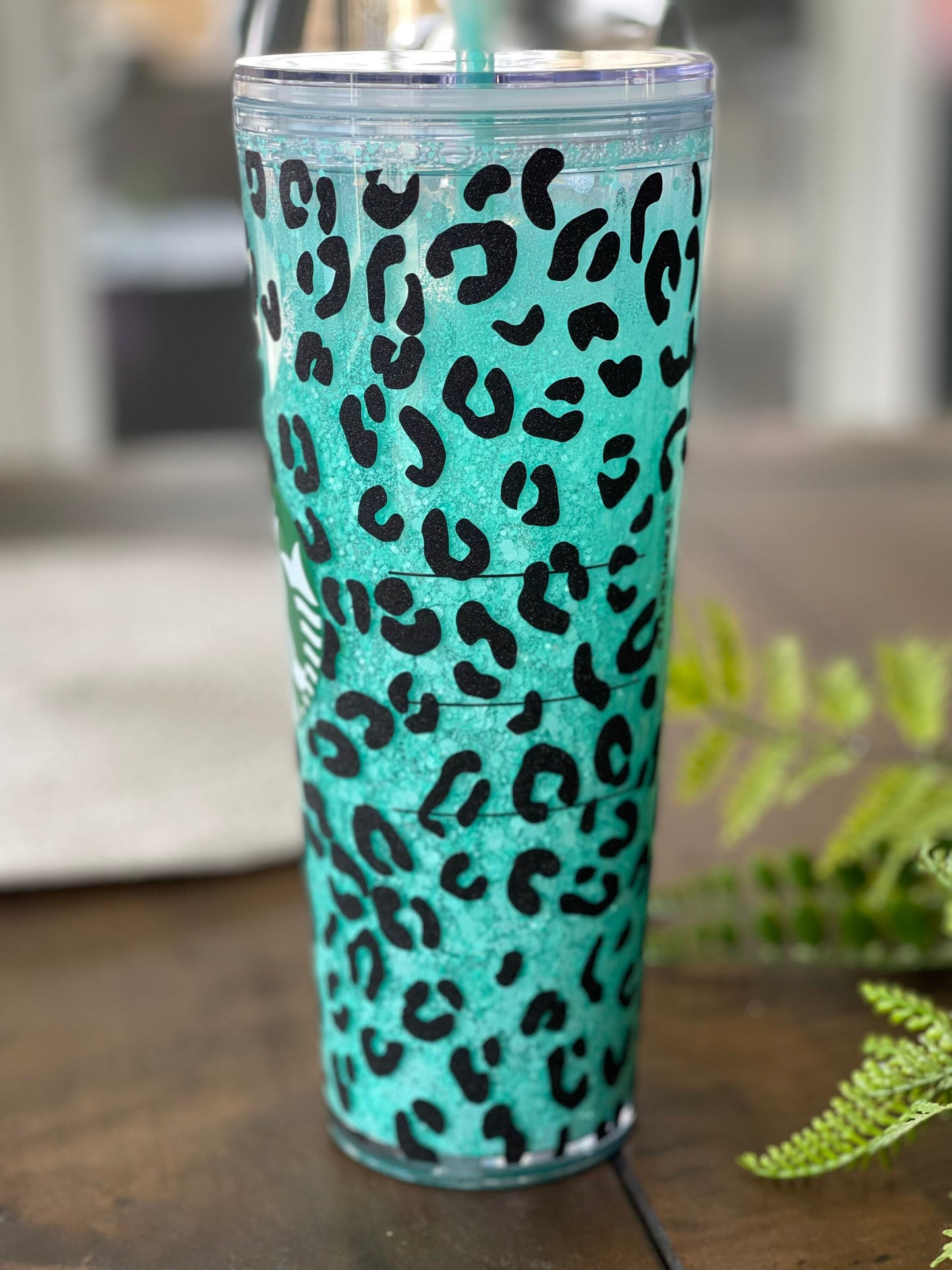 Teal Leopard Snowglobe Tumbler, Snow globe Tumbler, Glitter Tumbler, Double Walled Tumbler, Acrylic Tumbler, Gift