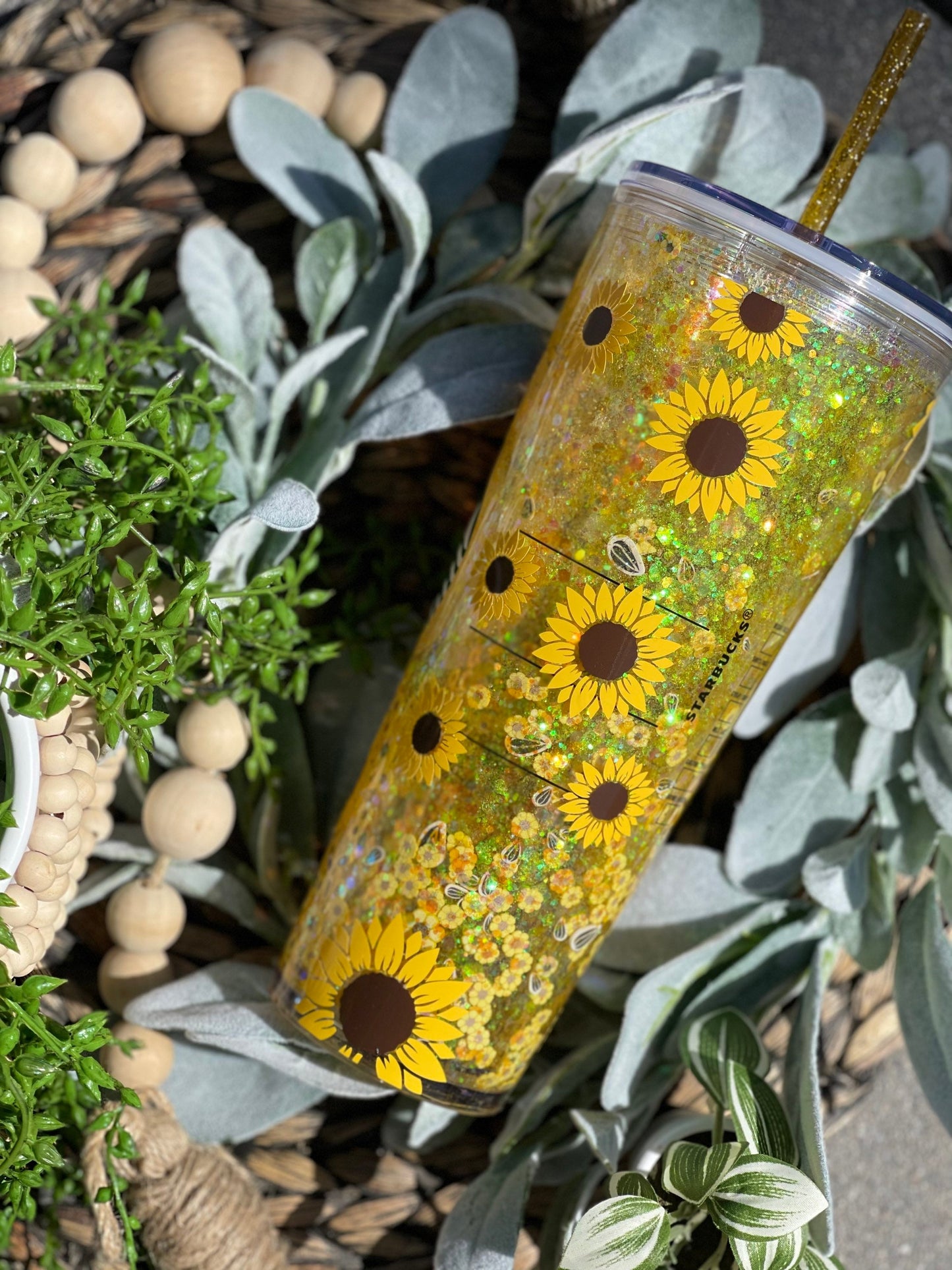 Sunflower 2.0  Snowglobe Tumbler, Snow globe Tumbler, Glitter Tumbler, Double Walled Tumbler, Acrylic Tumbler, Gift