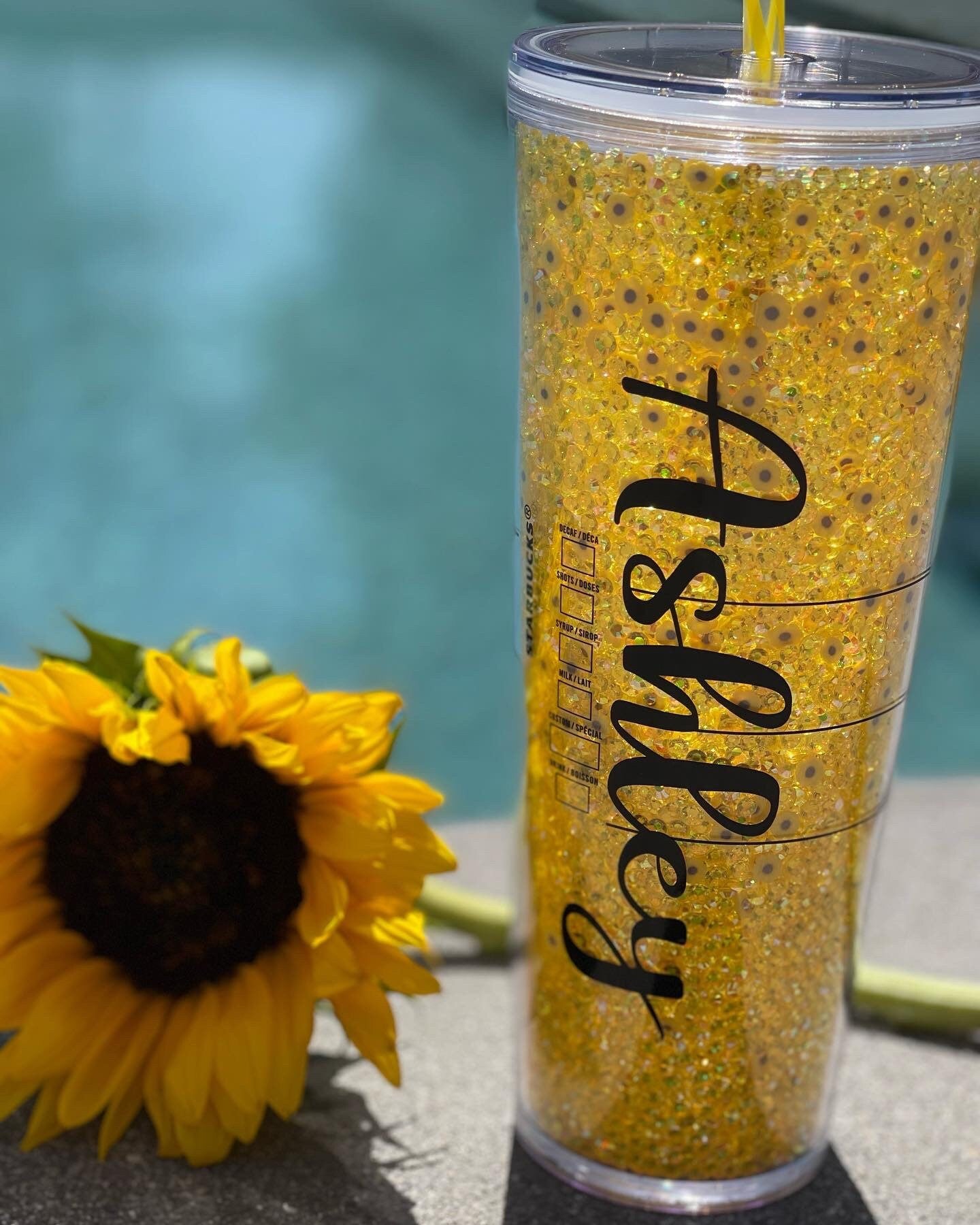 Sunflower Rhinestone Filled Tumbler, Starbucks, Bling Tumbler, Gift For Her, Trendy, Gift