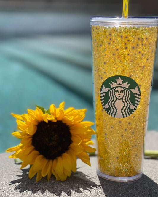 Sunflower Rhinestone Filled Tumbler, Starbucks, Bling Tumbler, Gift For Her, Trendy, Gift