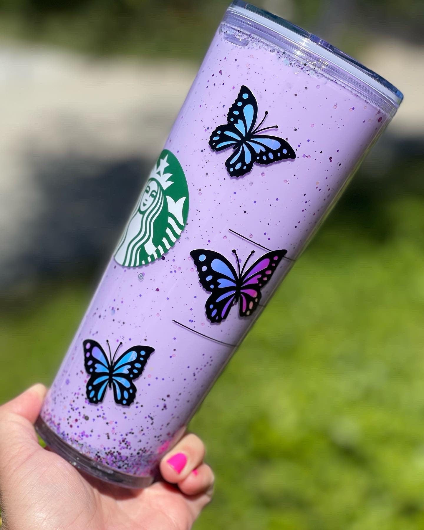 Butterfly Purple Snowglobe Tumbler, Snow Globe Tumbler, Glitter Tumbler, Double Walled Tumbler, Acrylic Tumbler, Gift