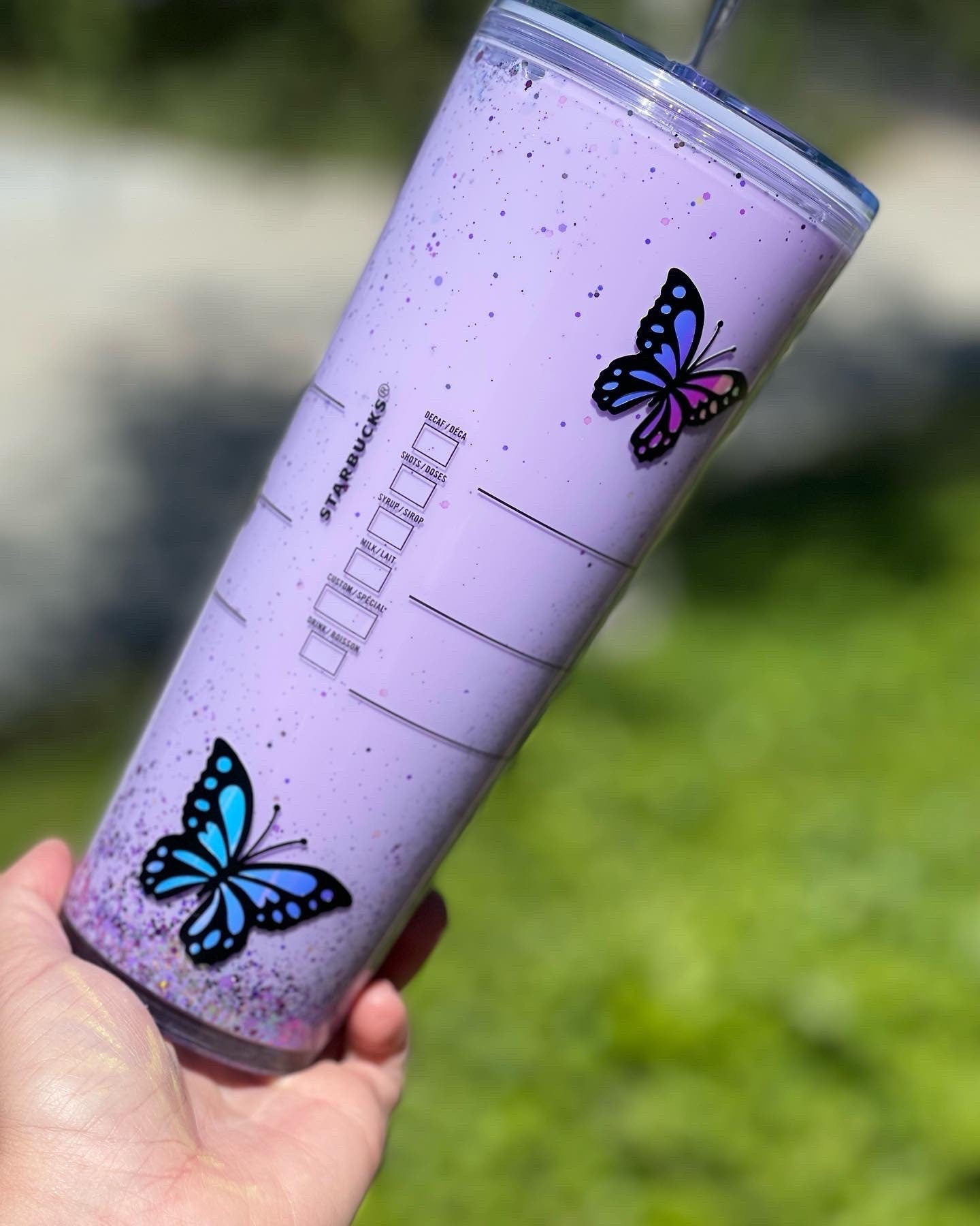 Butterfly Purple Snowglobe Tumbler, Snow Globe Tumbler, Glitter Tumbler, Double Walled Tumbler, Acrylic Tumbler, Gift