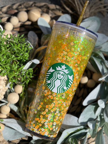 Wildflower Snowglobe Tumbler, Snow globe Tumbler, Glitter Tumbler, Double Walled Tumbler, Acrylic Tumbler, Gift