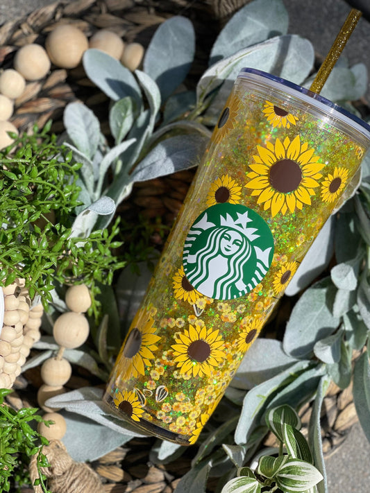 Sunflower 2.0  Snowglobe Tumbler, Snow globe Tumbler, Glitter Tumbler, Double Walled Tumbler, Acrylic Tumbler, Gift