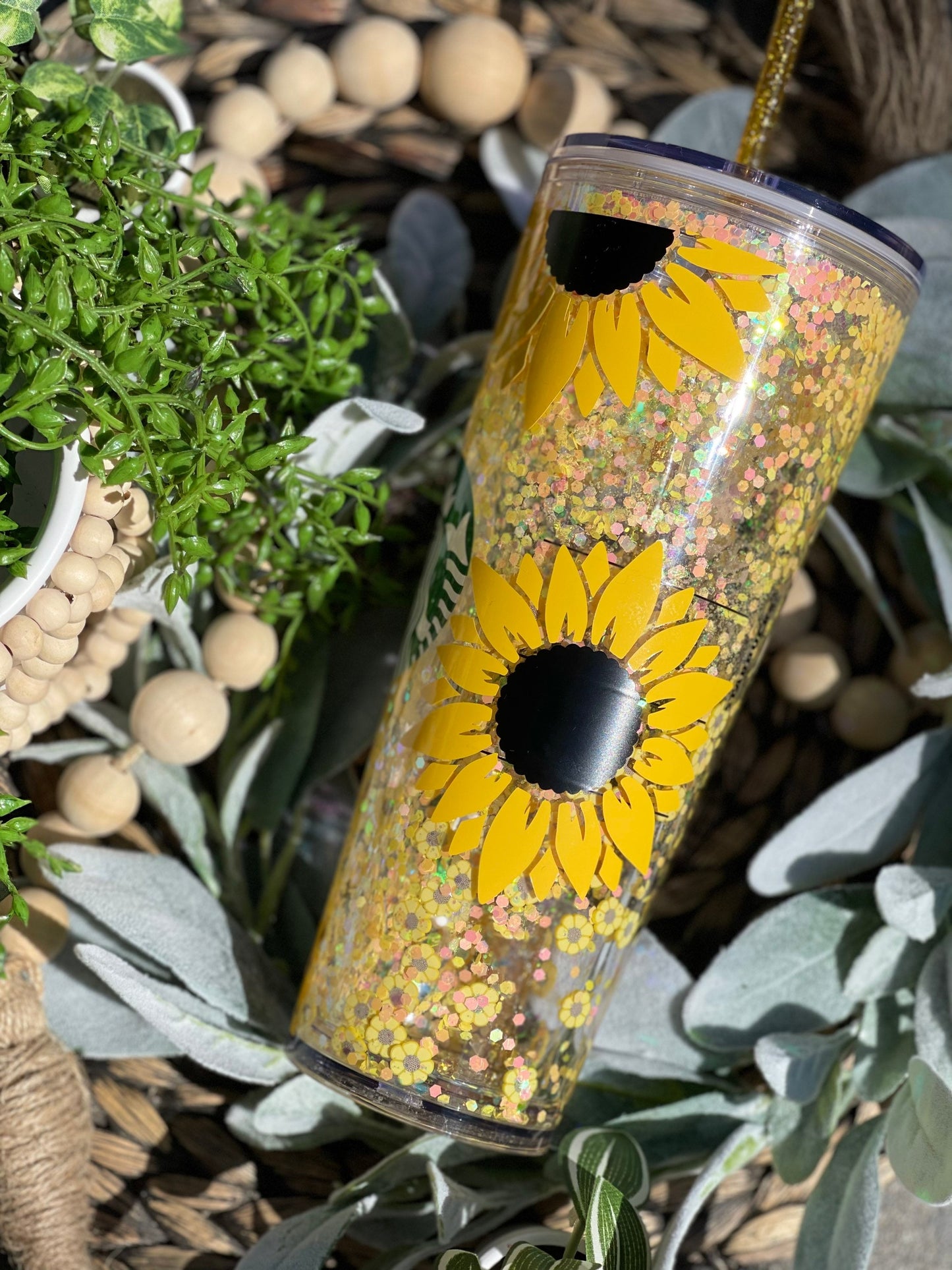 Sunflower Snowglobe Tumbler, Snow Globe Tumbler, Glitter Tumbler, Double Walled Tumbler, Acrylic Tumbler, Gift