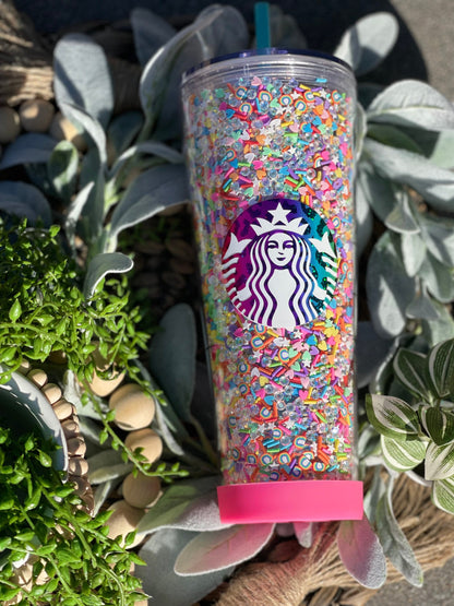 90’s Vibes Rainbow Rhinestone/Clay Filled Tumbler, Starbucks, Bling Tumbler, Gift For Her, Trendy, Gift