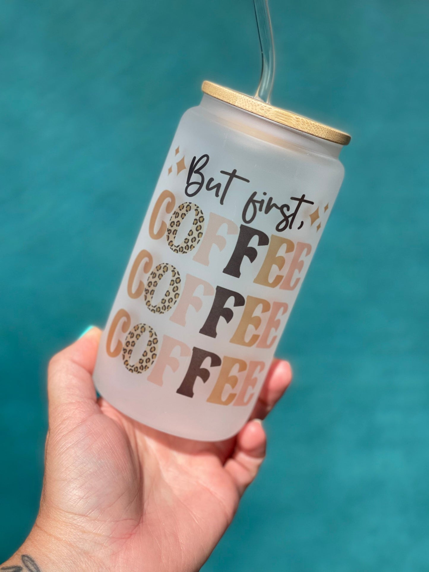 But First Coffee Frosted 16 Ounce Glass Can tumbler, Gift