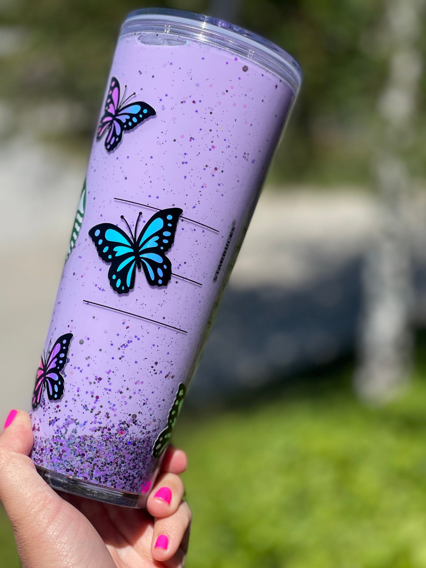 Butterfly Purple Snowglobe Tumbler, Snow Globe Tumbler, Glitter Tumbler, Double Walled Tumbler, Acrylic Tumbler, Gift