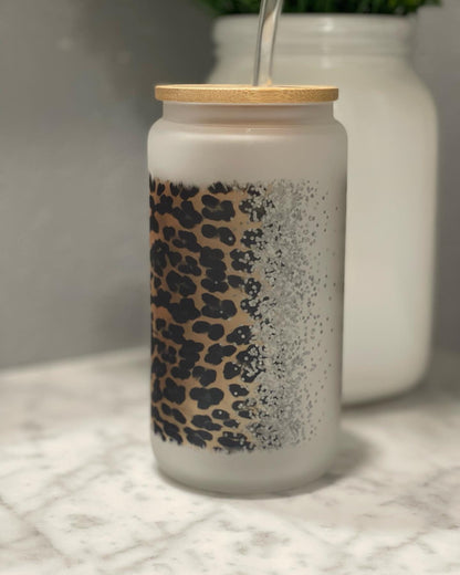 Mama Leopard Sublimated Beer Can Coffee Glass/ Frosted Glass Tumbler, Gift