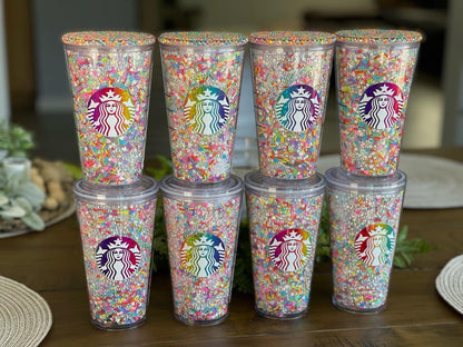 90’s Vibes Rainbow Rhinestone/Clay Filled Tumbler, Starbucks, Bling Tumbler, Gift For Her, Trendy, Gift