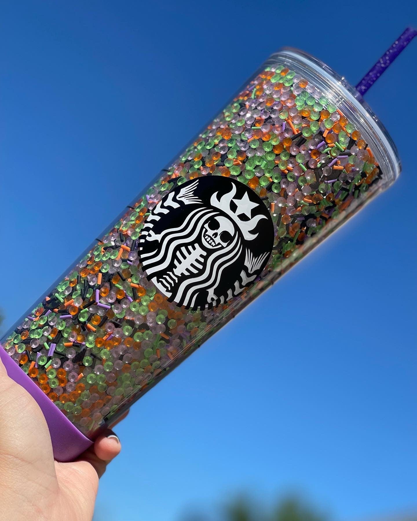 Spooky Glow Clay and Rhinestone Tumbler, Starbucks, Bling Tumbler, Gift For Her, Trendy, Gift