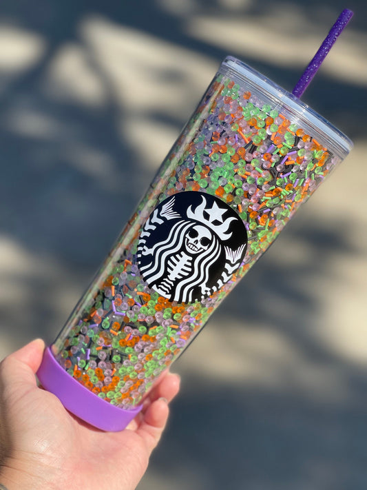 Spooky Glow Clay and Rhinestone Tumbler, Starbucks, Bling Tumbler, Gift For Her, Trendy, Gift