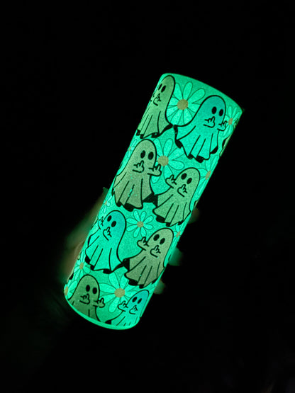 Middle Finger Ghosts Glow in the Dark Tumbler 20 Ounce, Sublimation, Gift, Insulated Tumbler, Gift