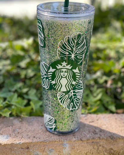 Monstera Plant Lover  Snowglobe Tumbler, Snow globe Tumbler, Glitter Tumbler, Double Walled Tumbler, Acrylic Tumbler, Gift