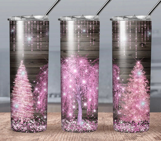 Pink Christmas Tree Tumbler 20 ounces Metal, Sublimation, Gift, Insulated Tumbler, Gift