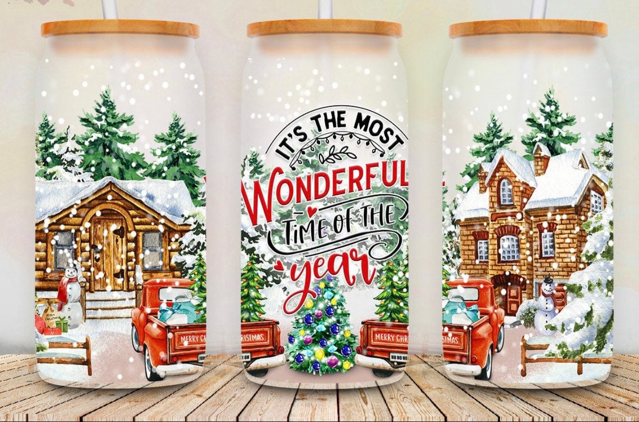 The Most Wonderful Time Of The Year Glass Can 16 Ounces, Gift