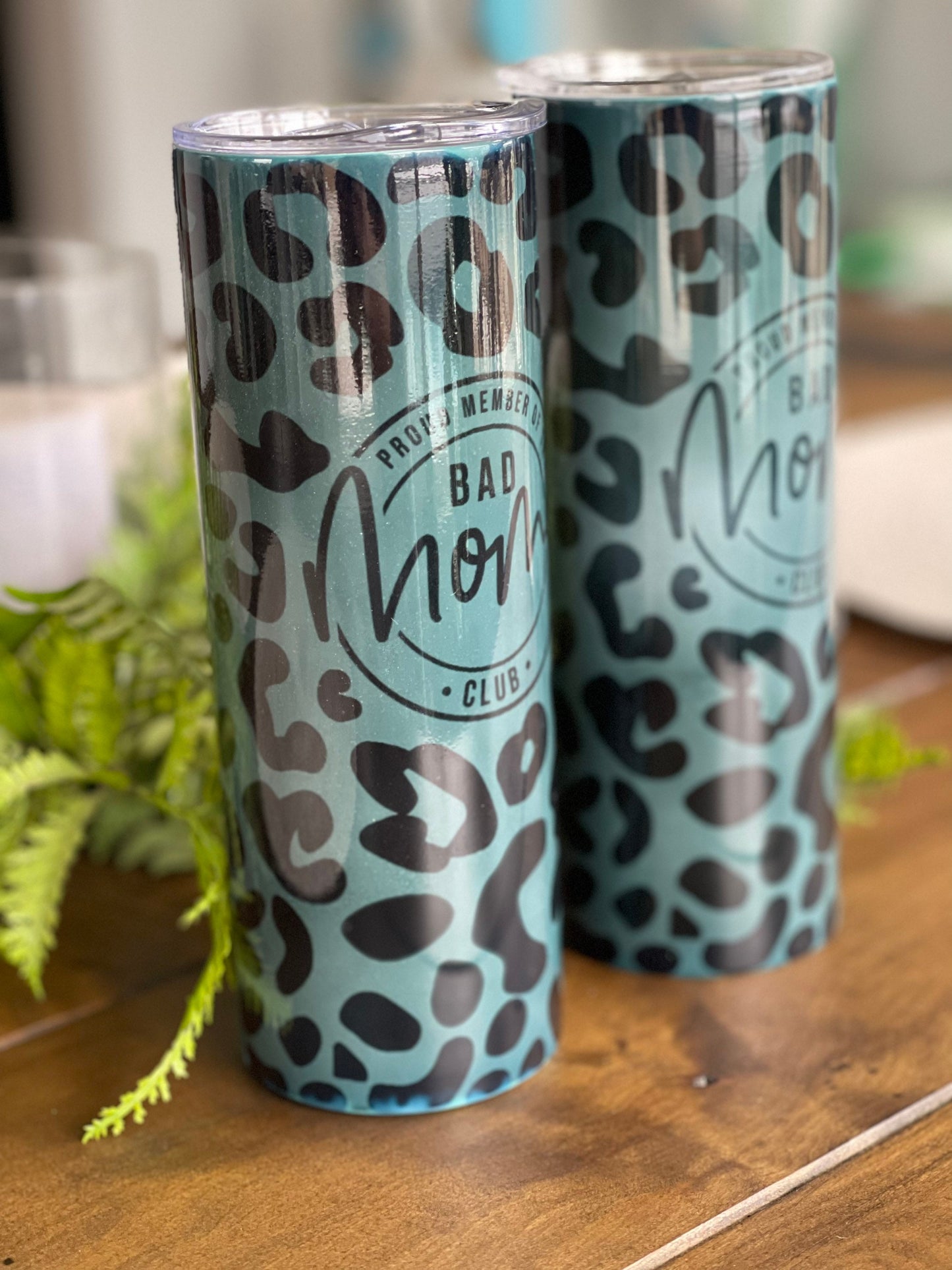 Bad Moms Club Leopard Black Skinny 20oz Tumbler, Sublimated, Mama Cup, Mama Tumbler, Metal Skinny Tumbler, Gift