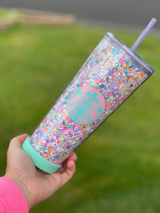 Unicorns and Rainbows Rhinestone/Clay Filled Tumbler, Starbucks, Bling Tumbler, Gift For Her, Trendy, Gift