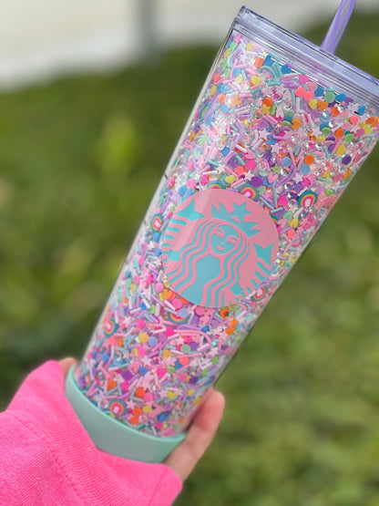 Unicorns and Rainbows Rhinestone/Clay Filled Tumbler, Starbucks, Bling Tumbler, Gift For Her, Trendy, Gift