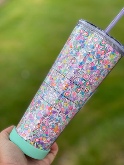 Unicorns and Rainbows Rhinestone/Clay Filled Tumbler, Starbucks, Bling Tumbler, Gift For Her, Trendy, Gift