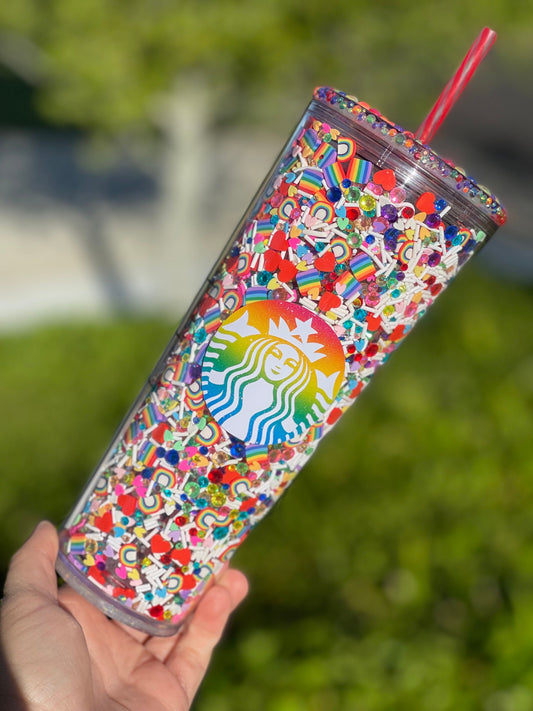 Love Is Love, Pride Rainbow Rhinestone/Clay Filled Tumbler, Starbucks, Bling Tumbler, Gift For Her, Trendy, Gift