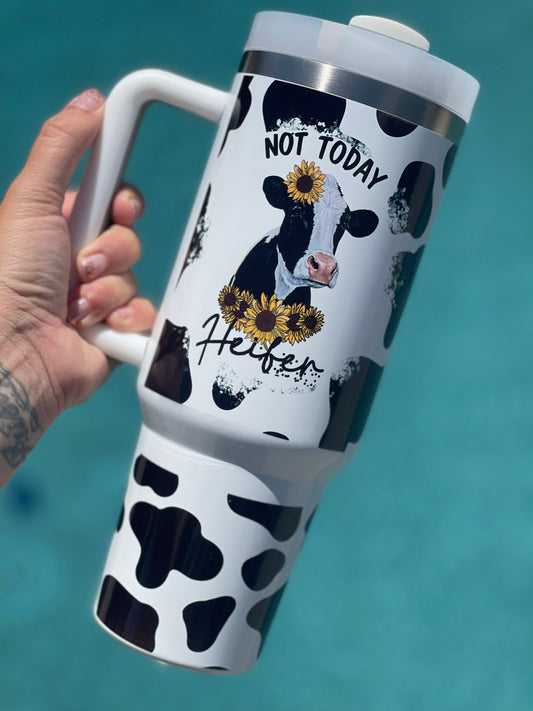 Cow and Sunflowers, Country 40 ounce Quencher Insulated Metal Tumbler, Gift