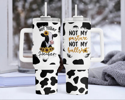 Cow and Sunflowers, Country 40 ounce Quencher Insulated Metal Tumbler, Gift