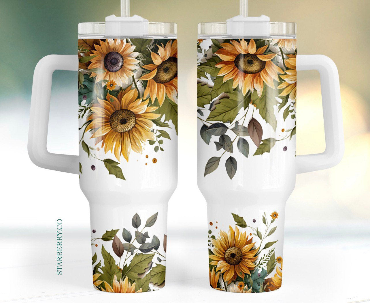 Sunflowers, Country 40 ounce Quencher Insulated Metal Tumbler, Gift