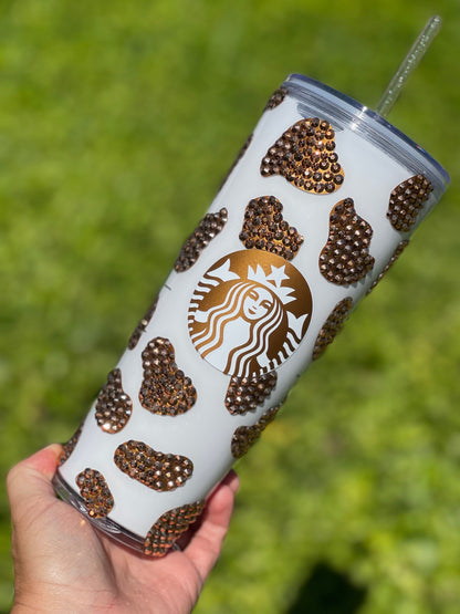 Cow Print Rhinestone Snowglobe Tumbler, Starbucks, Bling Tumbler, Gift For Her, Trendy, Gift