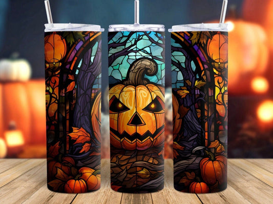 Halloween Pumpkin Stained Glass Sublimated 20 Ounce Tumbler, Sublimation, Gift, Insulated Tumbler, Gift