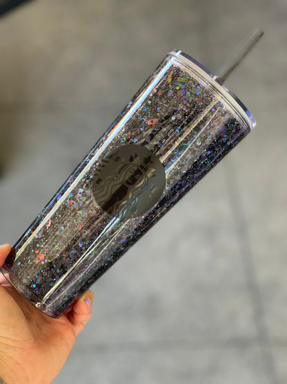 Black Snowglobe Tumbler, Snow globe Tumbler, Glitter Tumbler, Double Walled Tumbler, Acrylic Tumbler, Gift