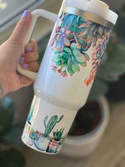 Succulents and Flowers, 40 ounce Quencher Insulated Metal Tumbler, Gift