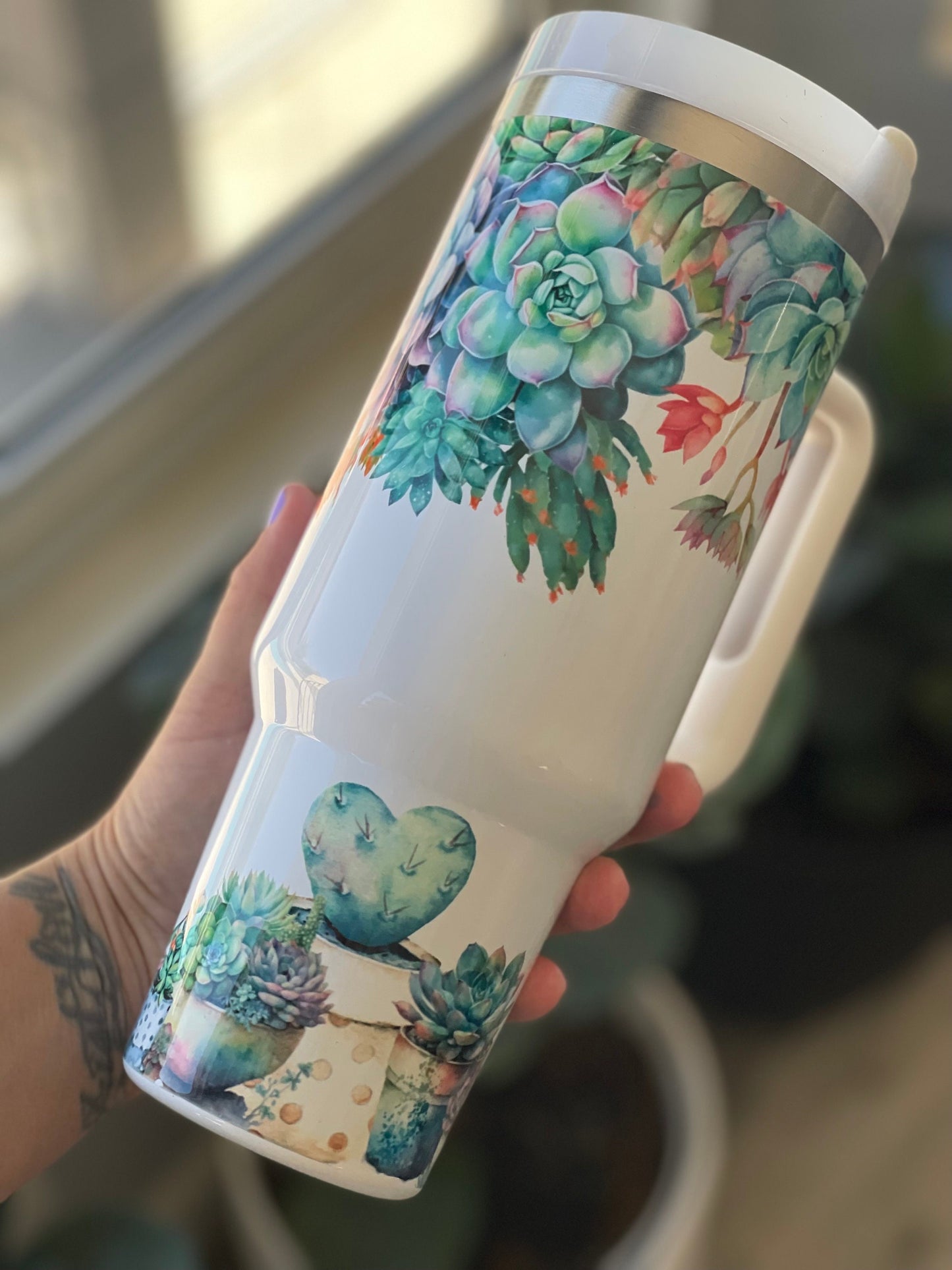 Succulents and Flowers, 40 ounce Quencher Insulated Metal Tumbler, Gift