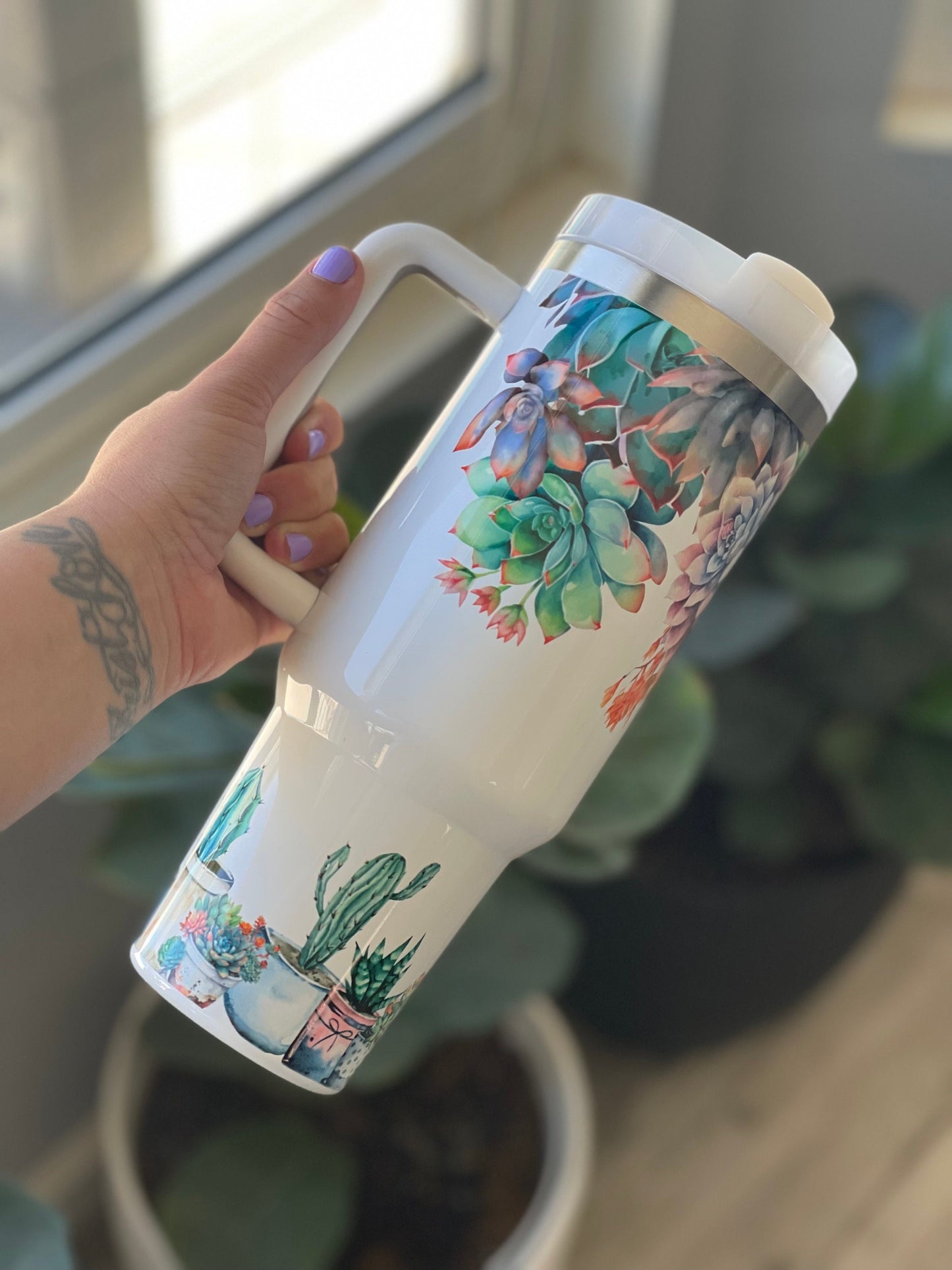 Succulents and Flowers, 40 ounce Quencher Insulated Metal Tumbler, Gift