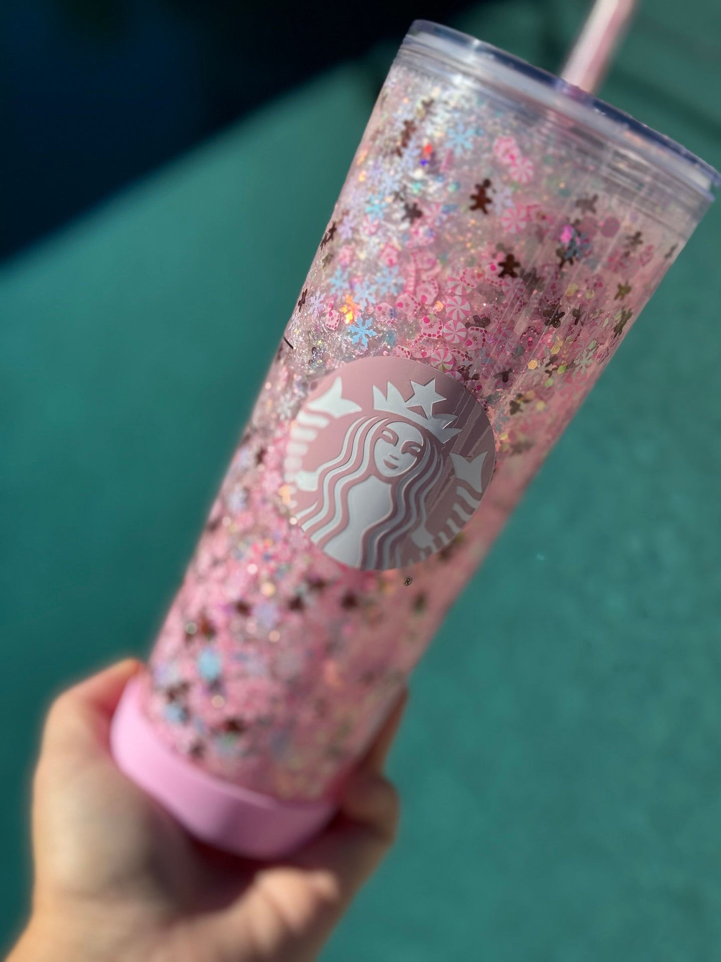 Pink Candy Peppermint Gingerbread Snowglobe Tumbler, Snow globe Tumbler, Glitter Tumbler, Double Walled Tumbler, Acrylic Tumbler, Gift