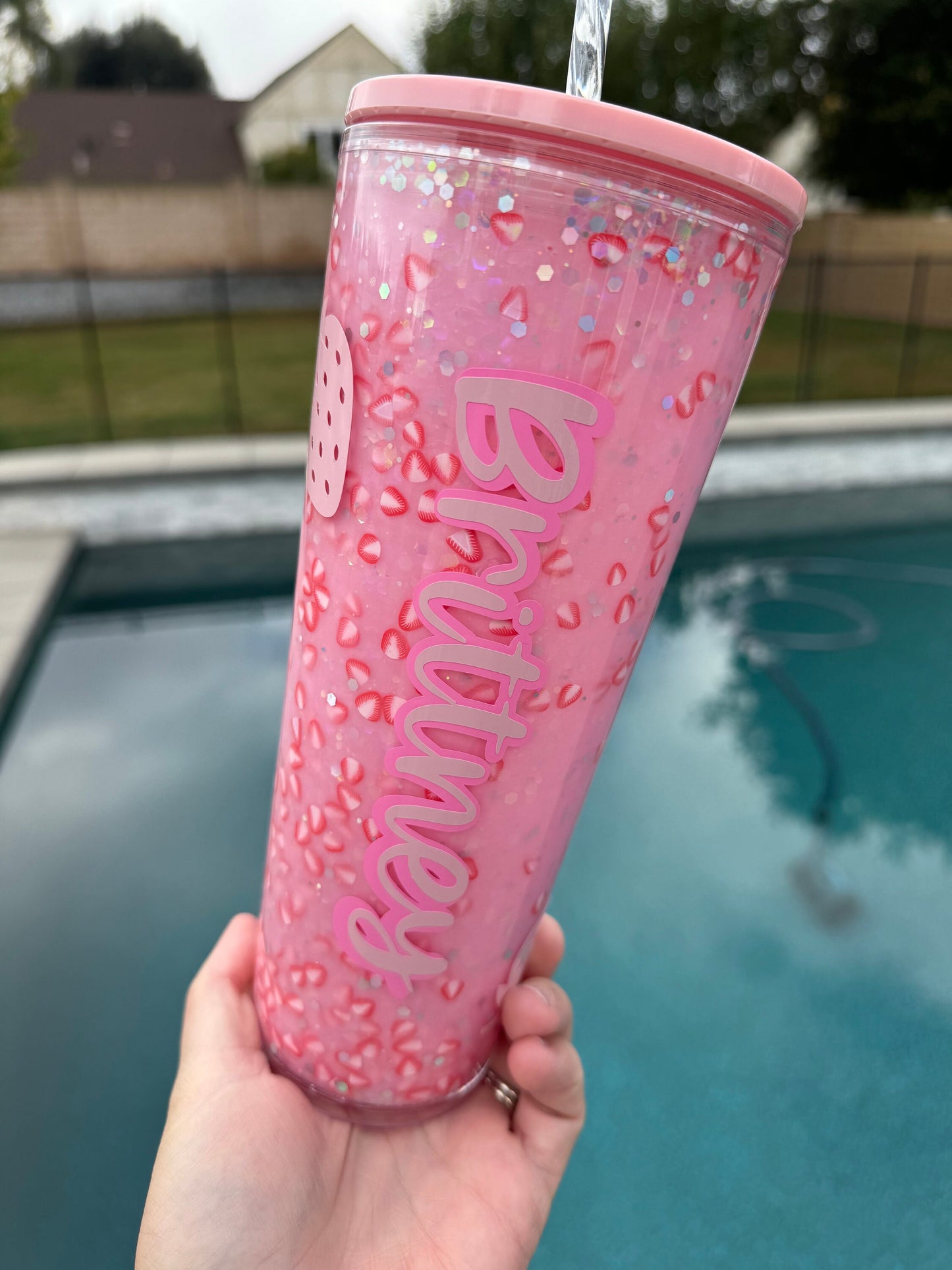 Pink Drink Snowglobe , Snowglobe Tumbler, Glitter Tumbler, Double Walled Tumbler, Acrylic Tumbler, Gift