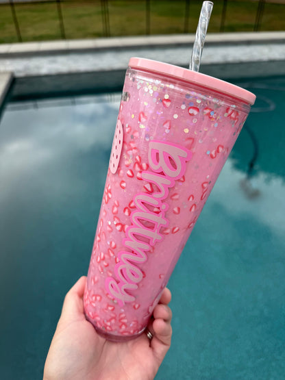 Pink Drink Snowglobe , Snowglobe Tumbler, Glitter Tumbler, Double Walled Tumbler, Acrylic Tumbler, Gift