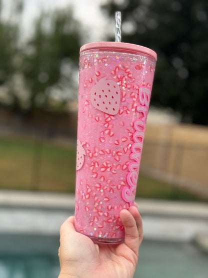 Pink Drink Snowglobe , Snowglobe Tumbler, Glitter Tumbler, Double Walled Tumbler, Acrylic Tumbler, Gift